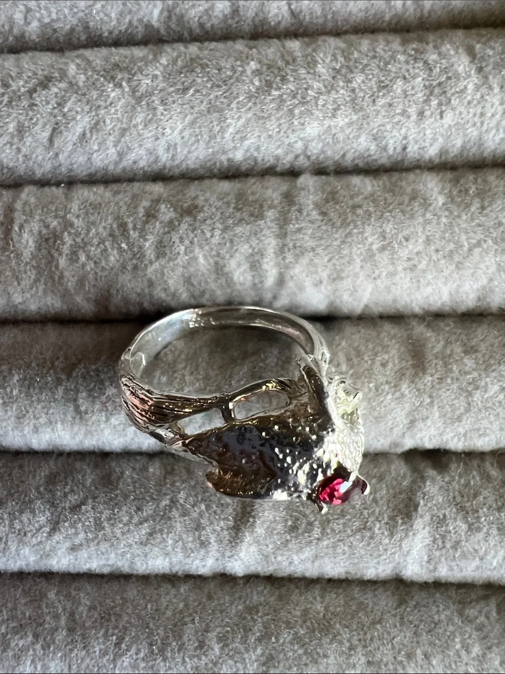 Sterling Silver Elephant Ring with Red Garnet